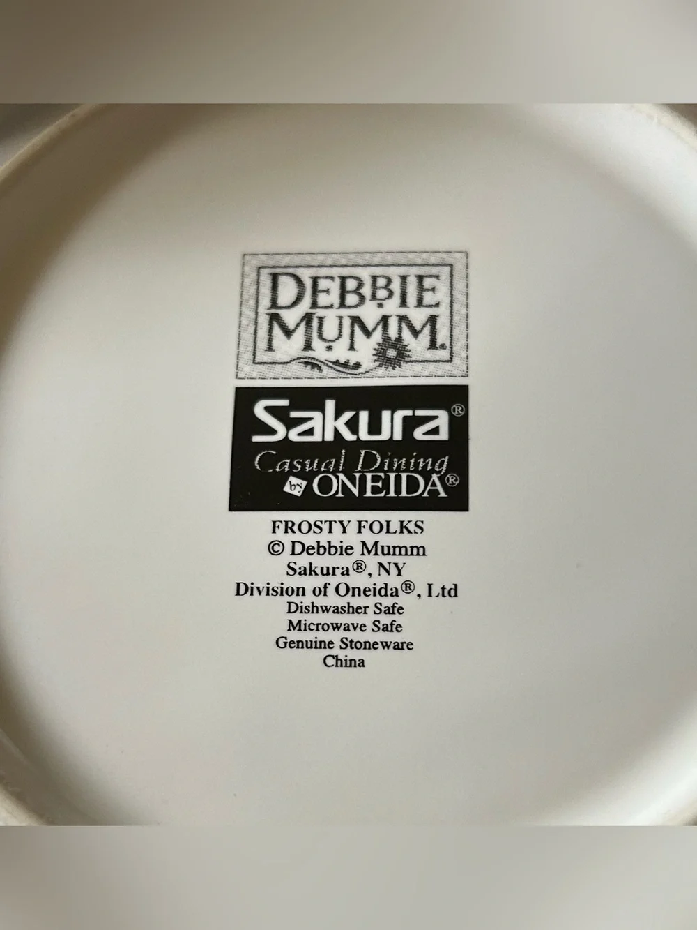 6 Pc Set Debbie Mumm Sakura Oneida, Frosty Folks 4-6” plates, 2 Coffee mugs